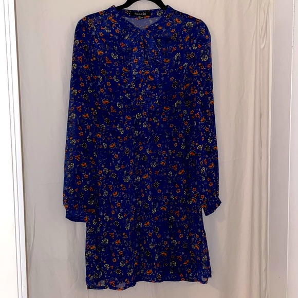Forever 21 Blue Floral Dress Size L - Picture 1 of 4